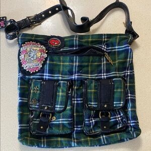 Betsy Johnson Rare y2k Plaid Crossbody Bag with Patches